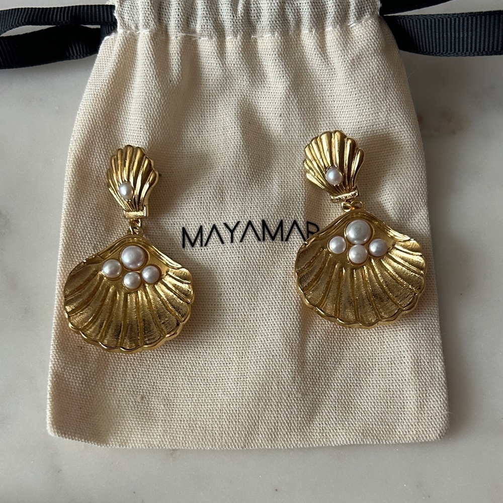 Mayamar Gold Shell Earrings with Pearls SOLD‎ OUT on line!